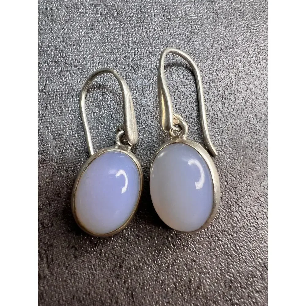 NEW Blue chalcedony sterling silver drop earrings 4.85 grams
